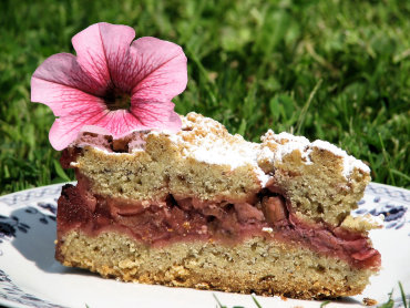 Zdjęcie potrawy Orzechowe ciasto z truskawkowo-rabarbarową masą