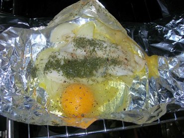 Zdjęcie potrawy Ryba pieczona z jajkiem