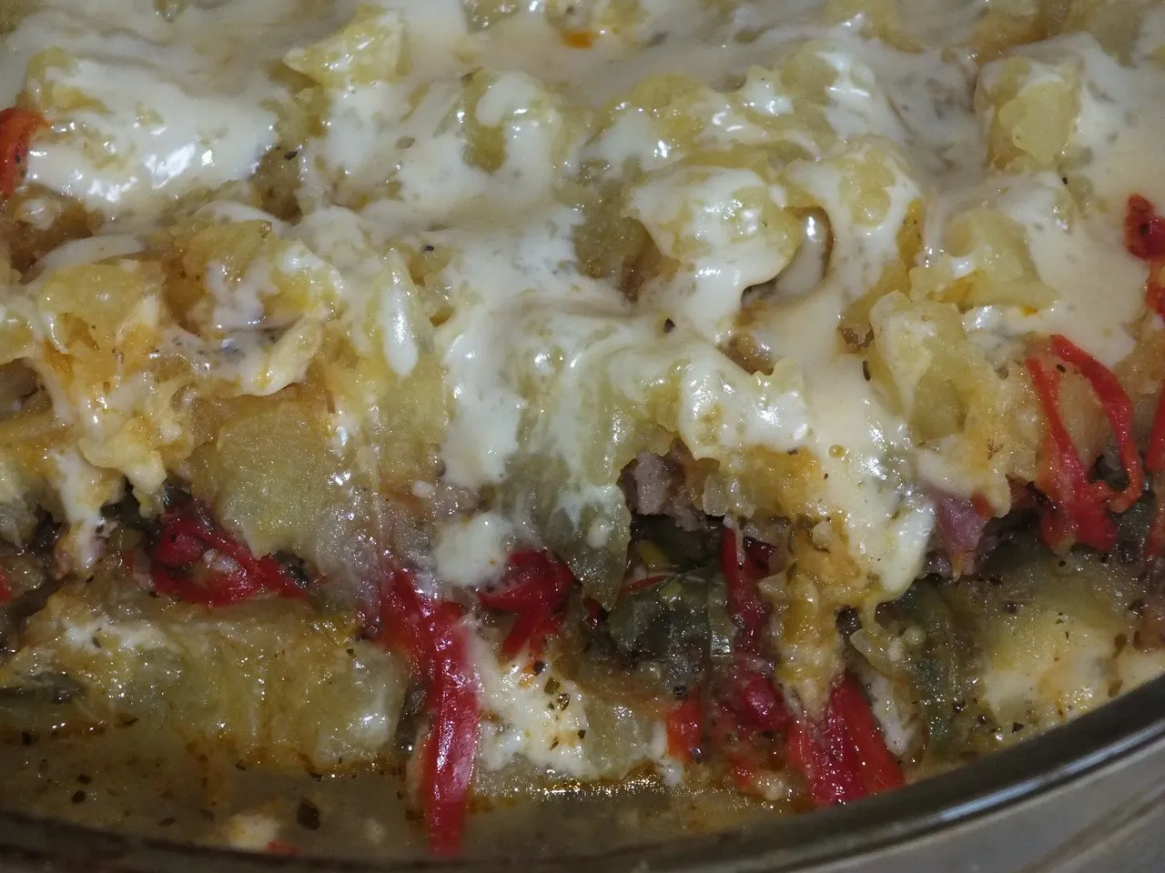 Zapiekanka z dynią, papryką i boczkiem
