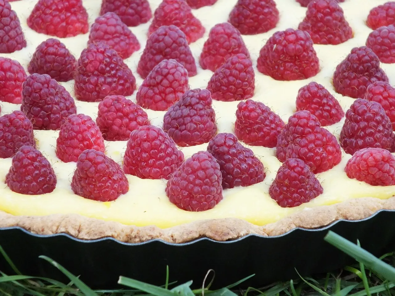 Tarta z pyszną budyniową masą i malinami